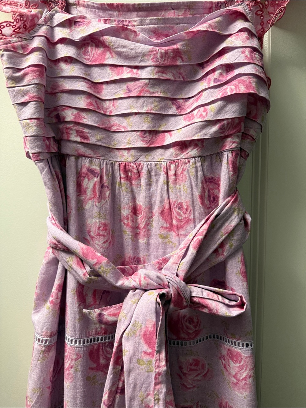 LoveShackFancy Pink Floral Ruffle-Shoulder Midi Dress - Picture 4 of 8